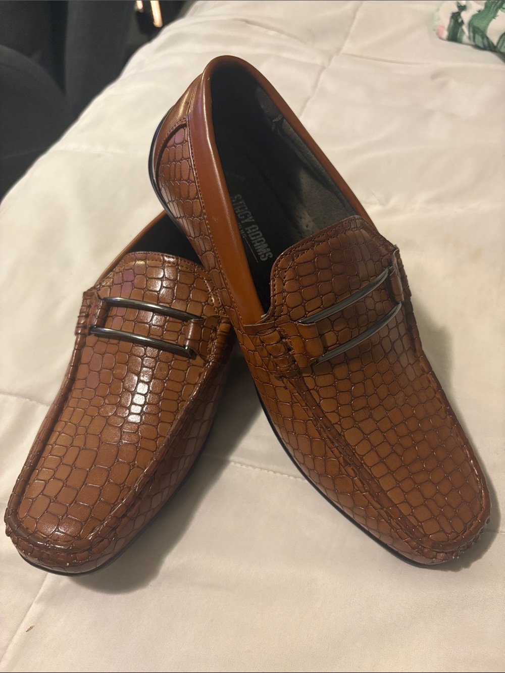 Stacy Adams Brown Croc-Embossed Slip-On Loafers
